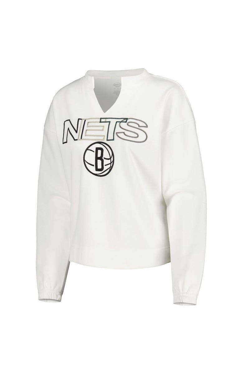 CONCEPTS SPORT Women's Concepts Sport White Brooklyn Nets Sunray Notch Neck Long Sleeve T-Shirt, Alternate, color, White