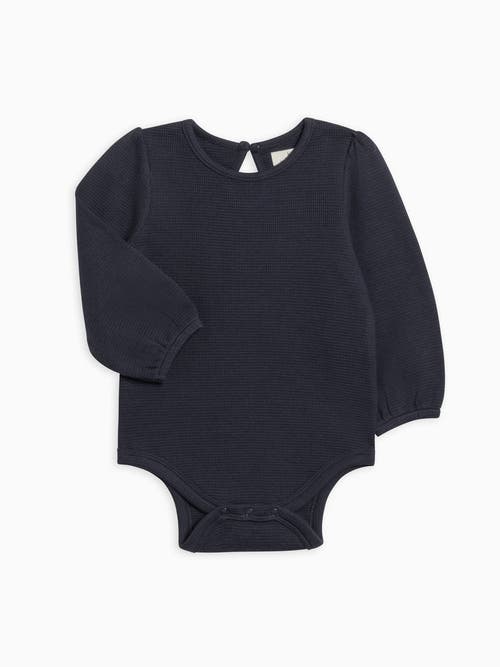 Kendi Jill Waffle Knit Long Sleeve Bodysuit In Black