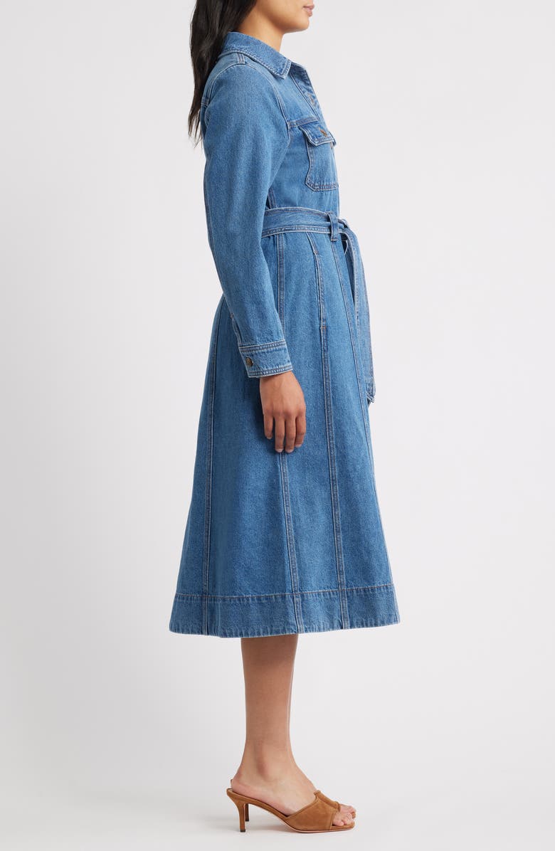 Wit & Wisdom Tie Waist Long Sleeve Denim Maxi Dress, Alternate, color, Mid Blue