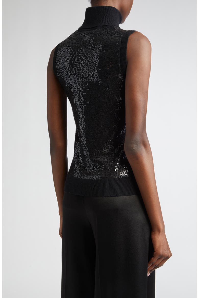 Sequin Embellished Sleeveless Cashmere Turtleneck Sweater, Alternate, color, BLACK