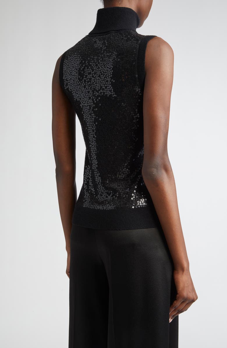Michael Kors Collection Sequin Embellished Sleeveless Cashmere Turtleneck Sweater, Alternate, color, Black