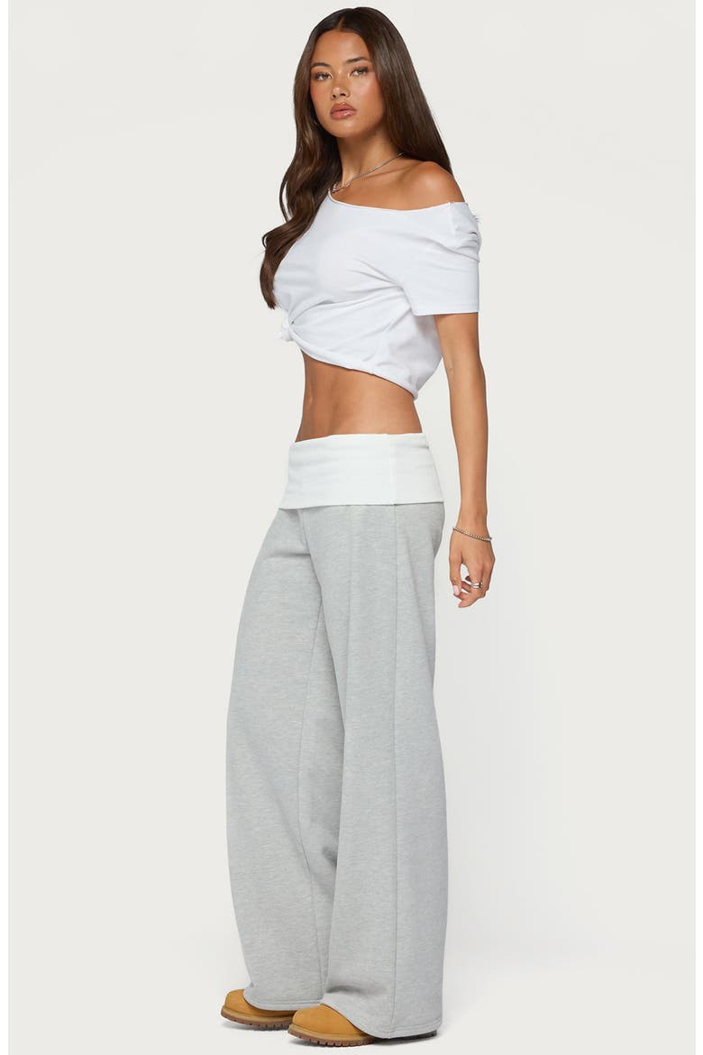 Idha Contrast Foldover Baggy Pants, Alternate, color, GRAY-MELANGE