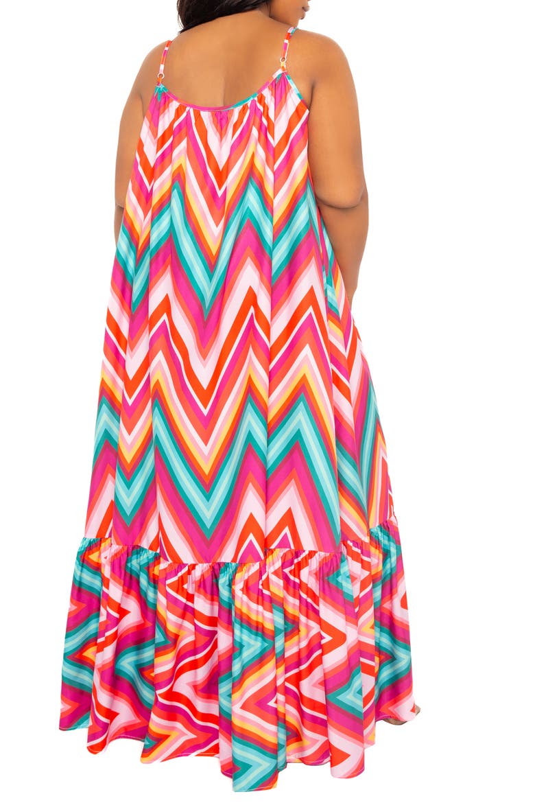 Chevron Print Maxi Dress, Alternate, color, PINK MULTI