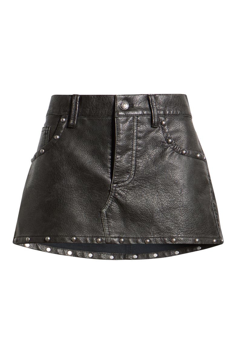 Lainey Studded Faux Leather Miniskirt, Main, color, BLACK