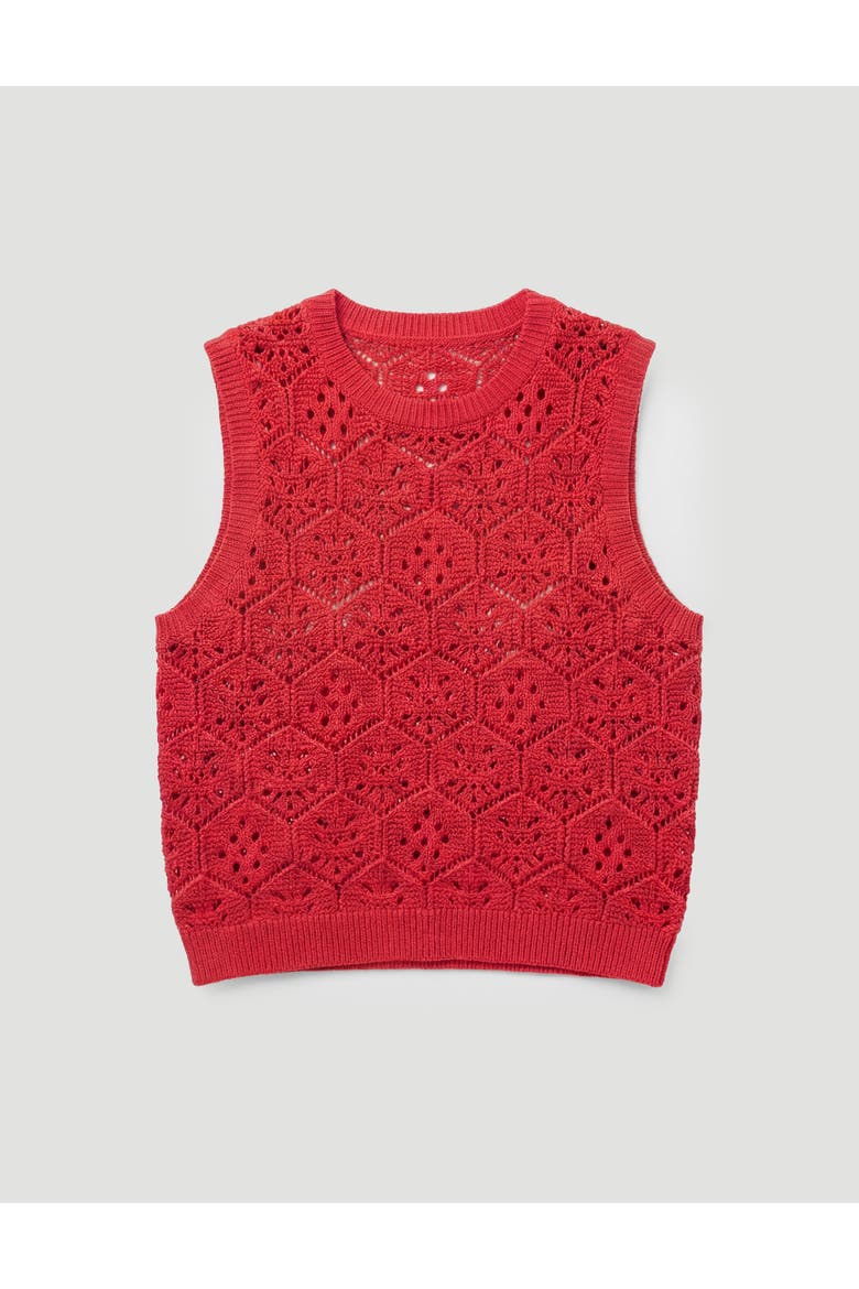 Crochet Cotton Sleeveless Vest, Alternate, color, Watermelon Red
