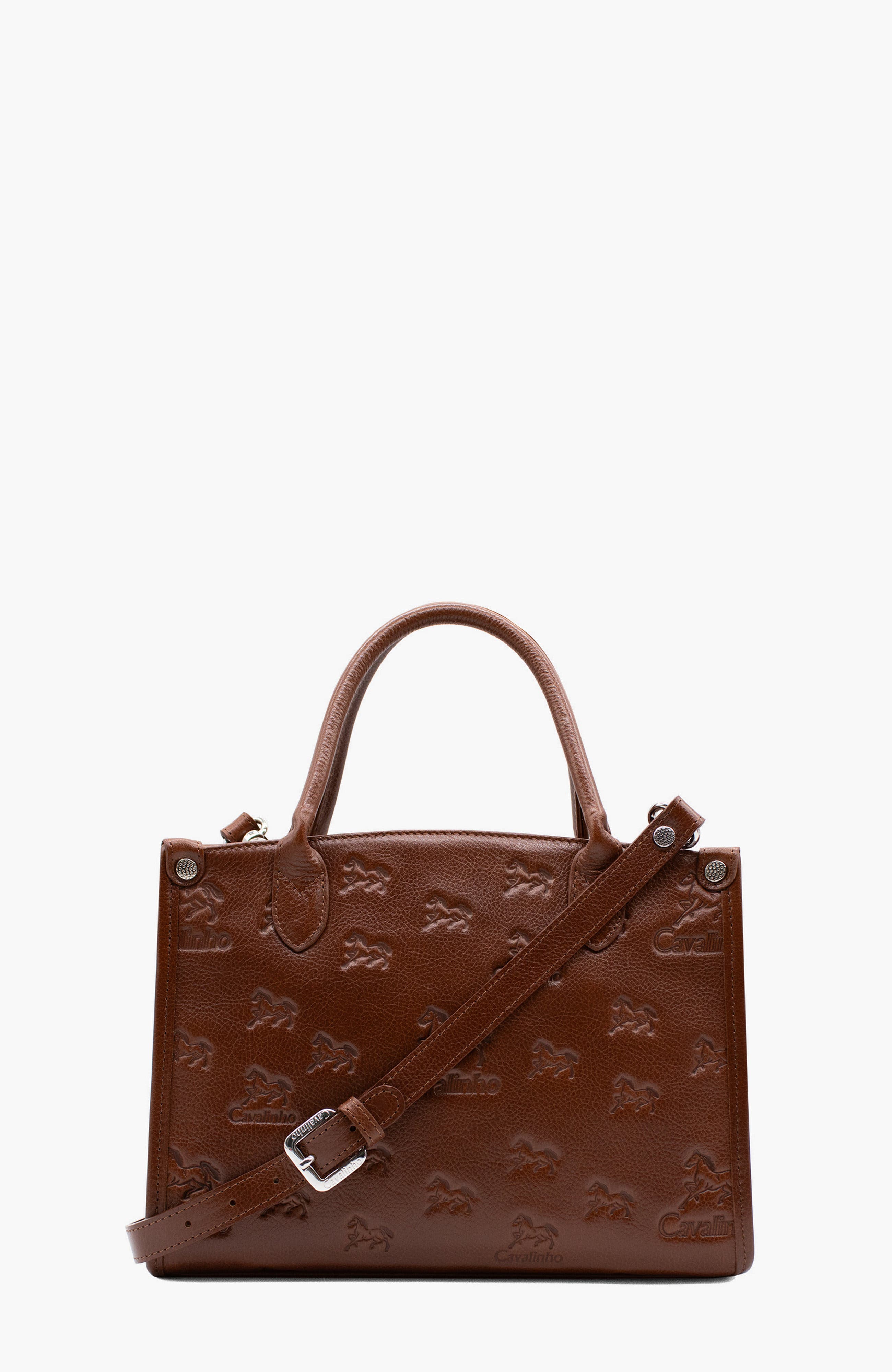 Cavalo Lusitano Embossed Leather Handbag 480, Alternate, color, Camel Brown