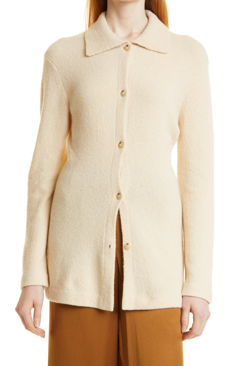 Vince Fitted Polo Collar Wool & Cashmere Blend Cardigan, Main, color, 