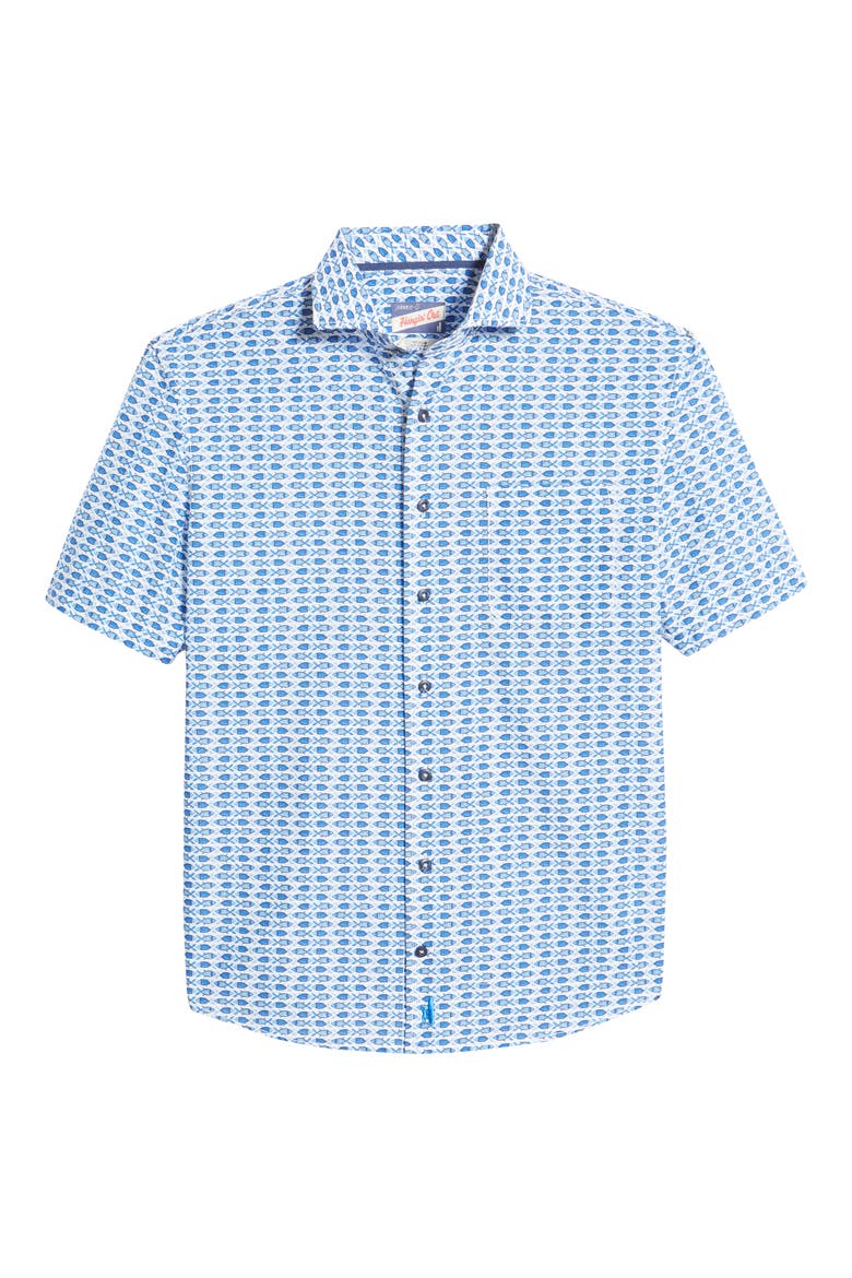 Hangin' Out Arie Fish Print Short Sleeve Button-Up Shirt, Alternate, color, LAGUNA BLUE