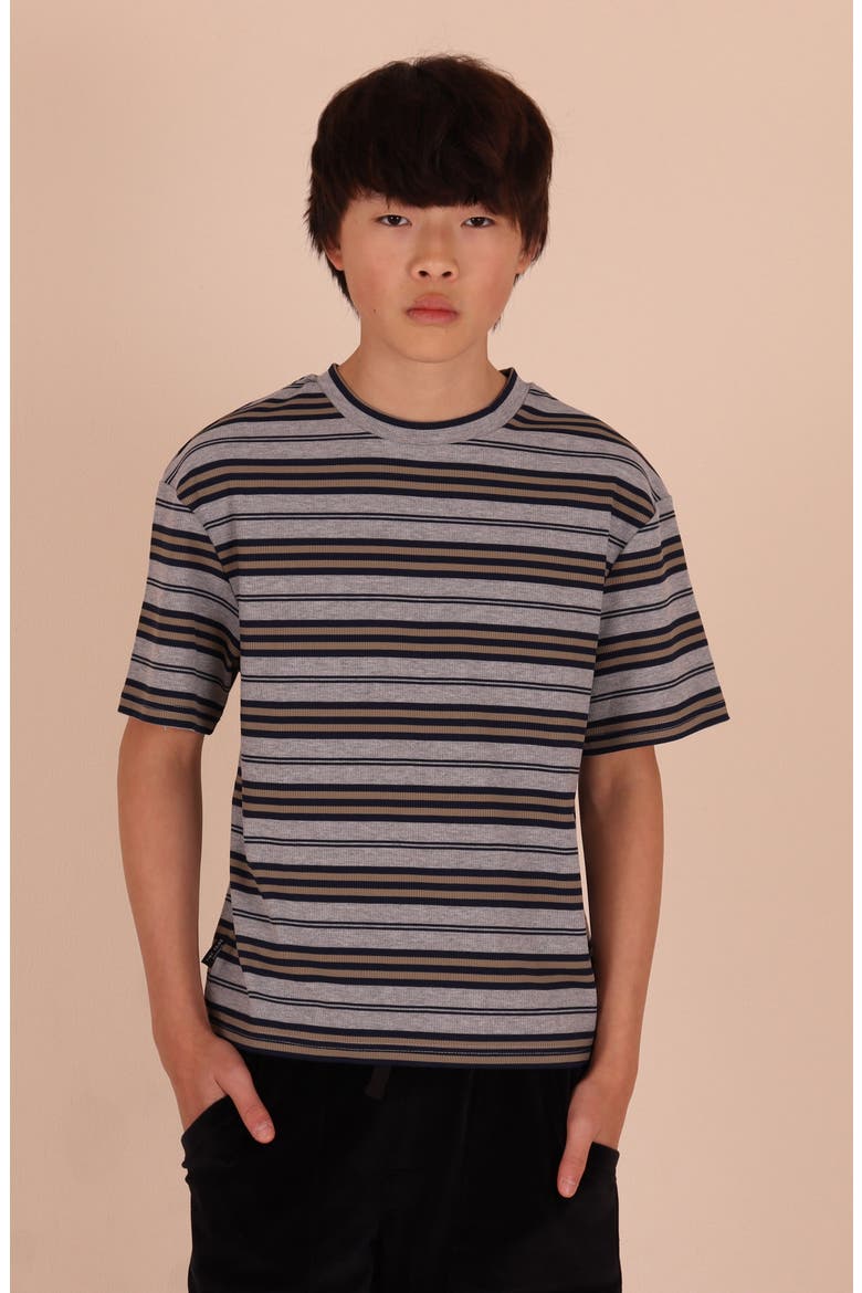 Kids' Stripe Rib Stretch Cotton T-Shirt, Alternate, color, GREY MULTI