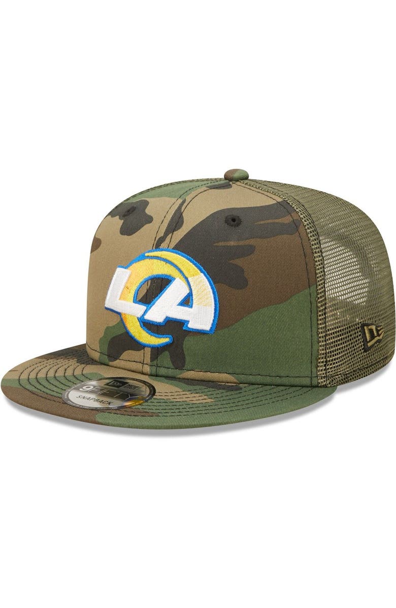 New Era Men's New Era Camo/Olive Los Angeles Rams Trucker 9FIFTY Snapback Hat, Main, color, 