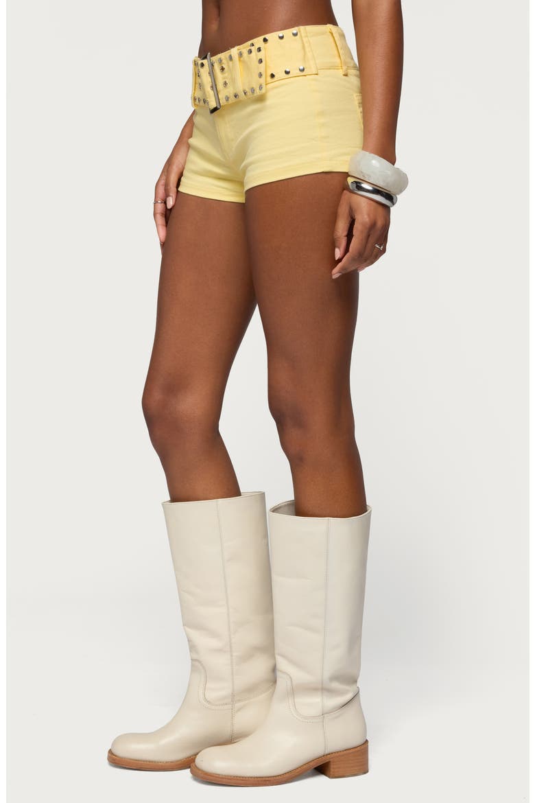 Studded Belt Denim Micro Shorts, Alternate, color, YELLOW