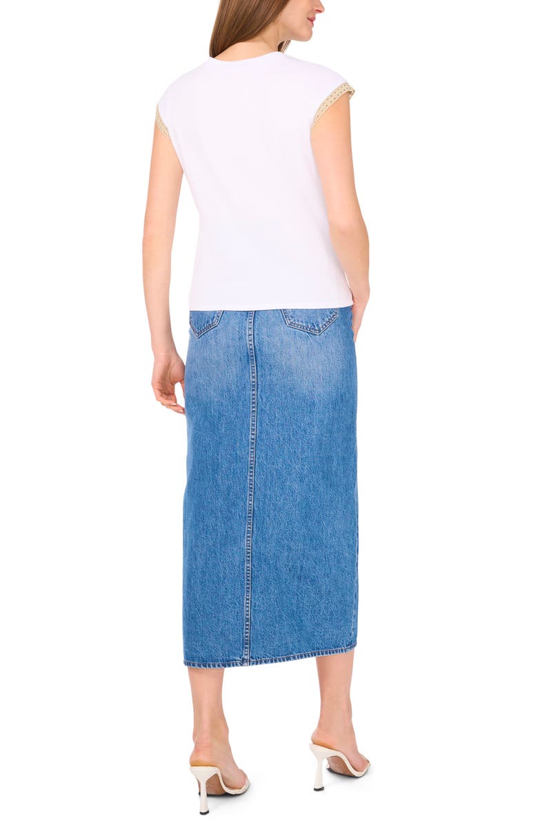 Vince Camuto Open Knit Trim Cap Sleeve T-Shirt, Alternate, color, Ultra White