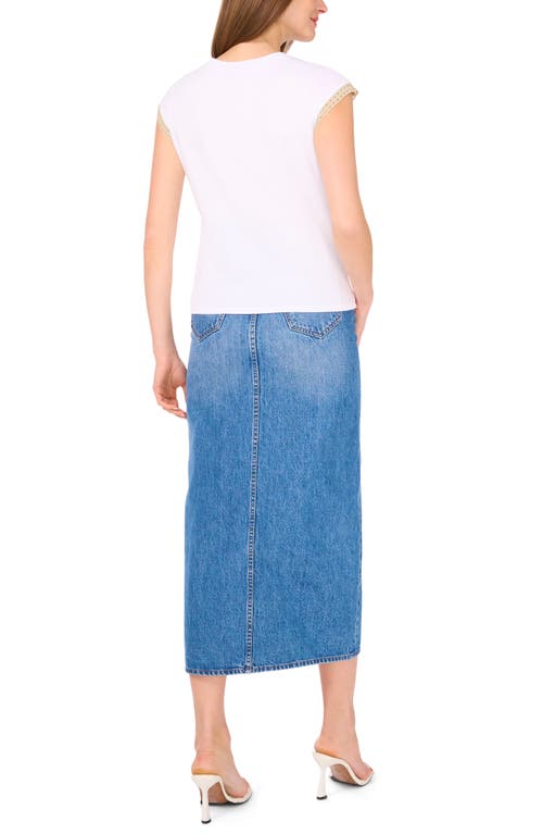 Vince Camuto Open Knit Trim Cap Sleeve T-shirt In Ultra White