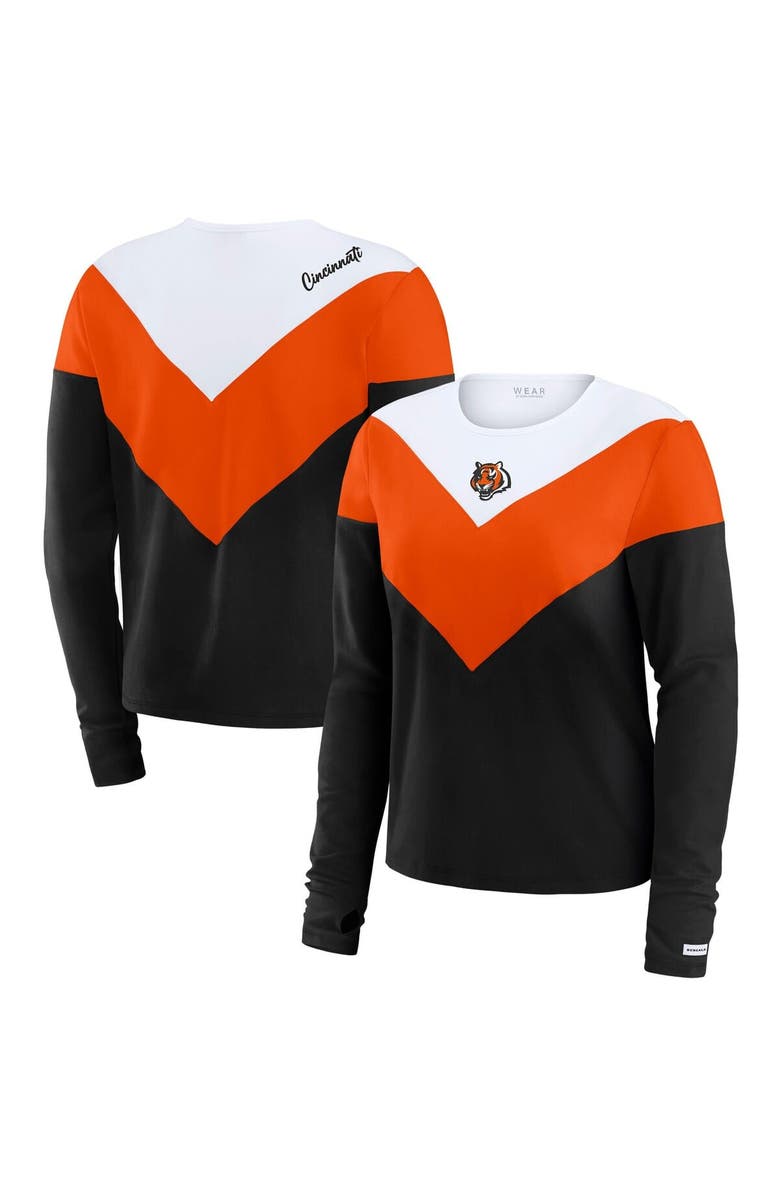 WEAR by Erin Andrews Women's WEAR by Erin Andrews Cincinnati Bengals Black/Orange Plus Size Chevron Tri-Blend Long Sleeve T-Shirt, Main, color, Black