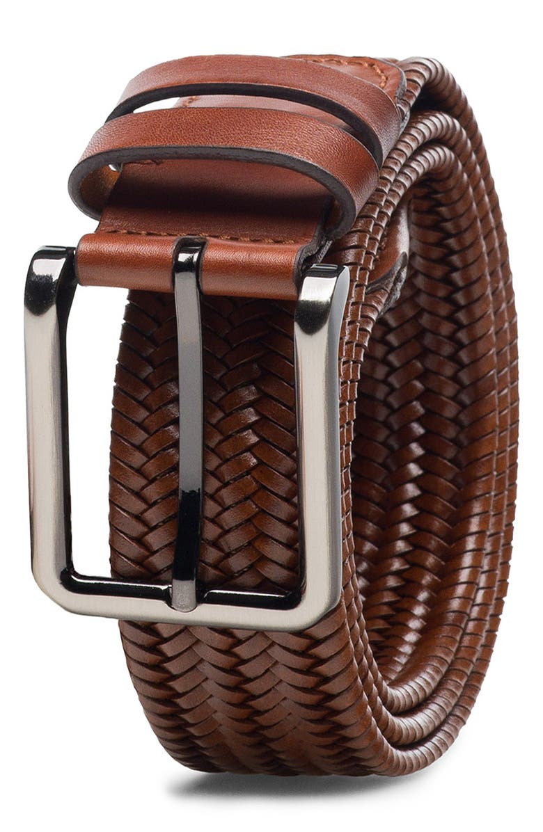 Magnanni Astoria Woven Leather Belt, Main, color, Cuero
