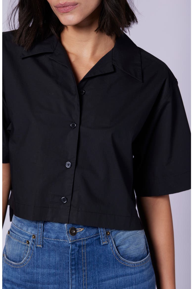 Salma Crop Button-Up Cotton Shirt, Alternate, color, TRUE BLACK