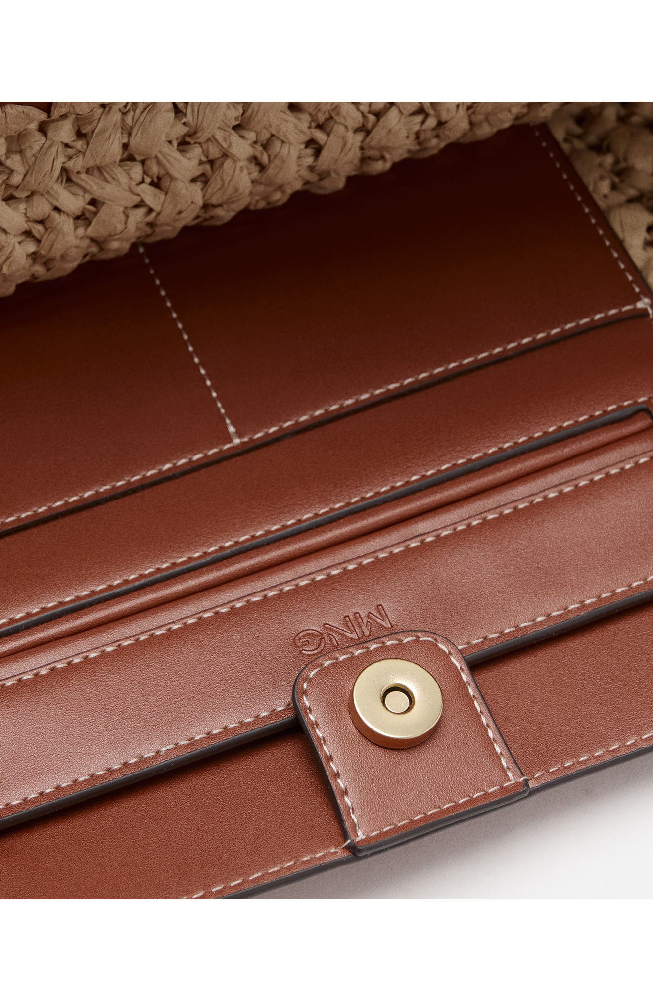 MANGO Paros Straw Tote, Alternate, color, Leather