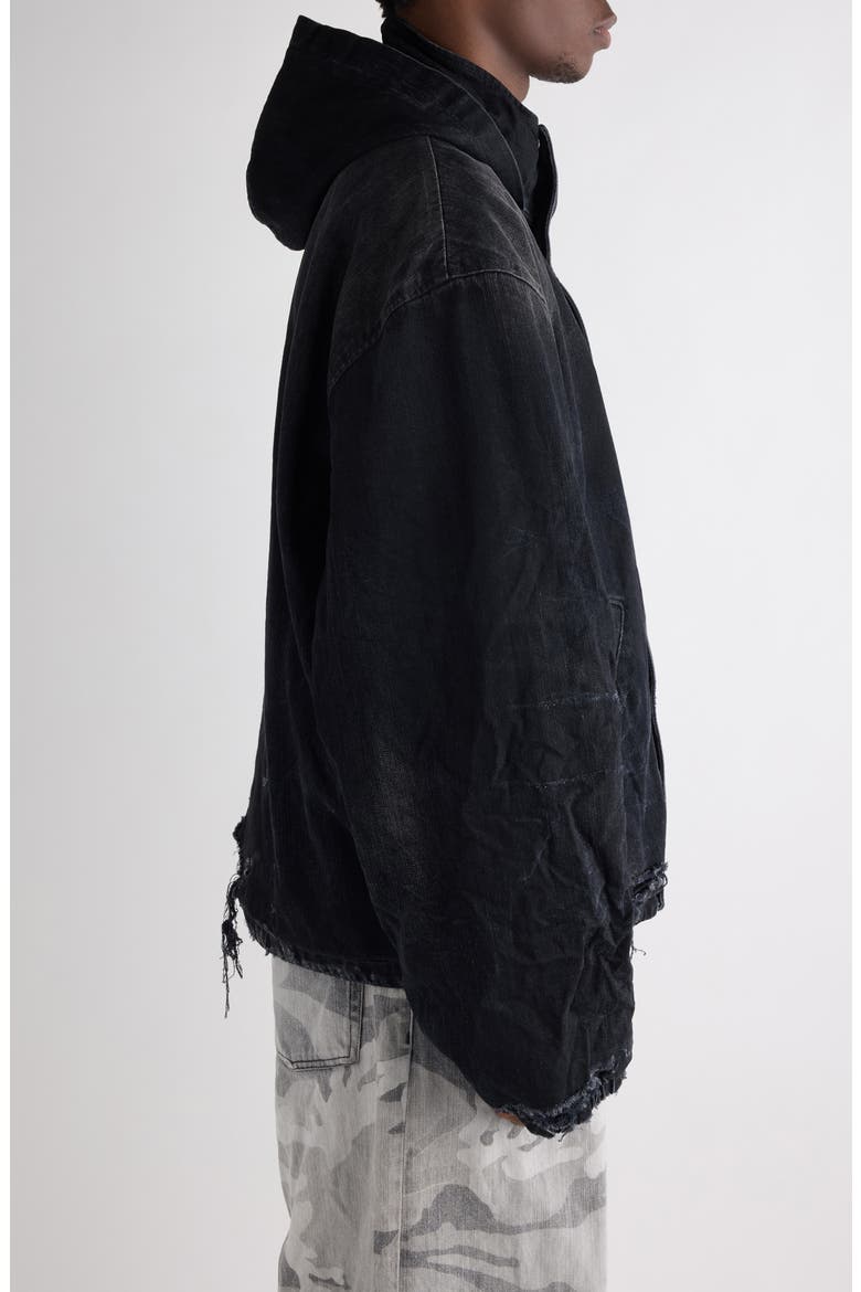 Hooded Distressed Denim Workwear Jacket, Alternate, color, 1037 BLACK FADE OUT