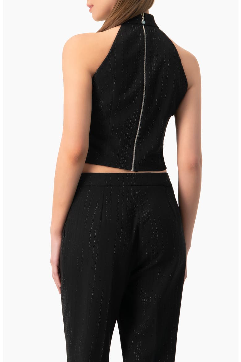 Halter-Neck crystal-adorned Sleeveless Crop Top, Alternate, color, Black