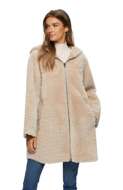 Reversible Genuine Shearling Parka With Pattern