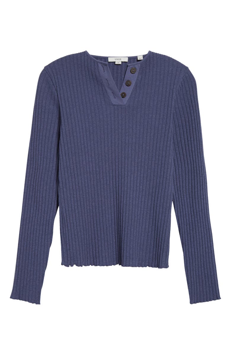 Vince Cotton Blend Rib Henley Sweater, Alternate, color, Dark Periwinkle
