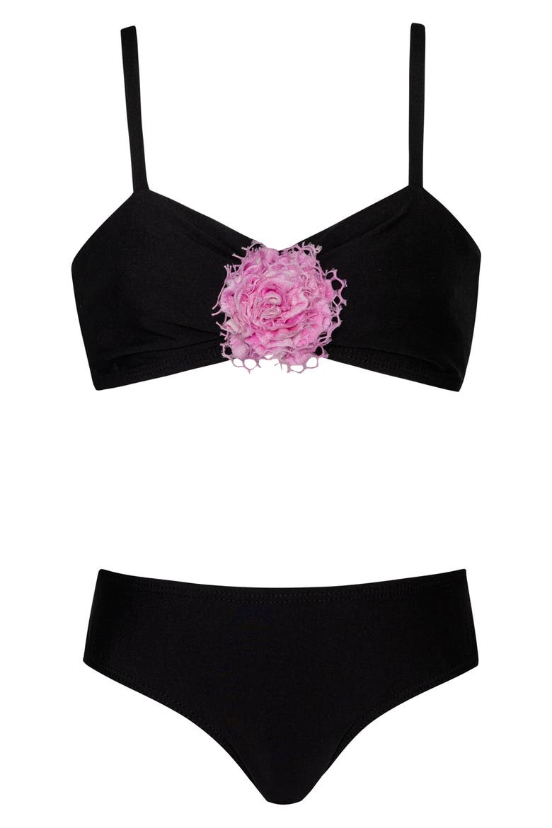 Kids' Rosette Two-Piece Swimsuit, Main, color, BLACK PIER