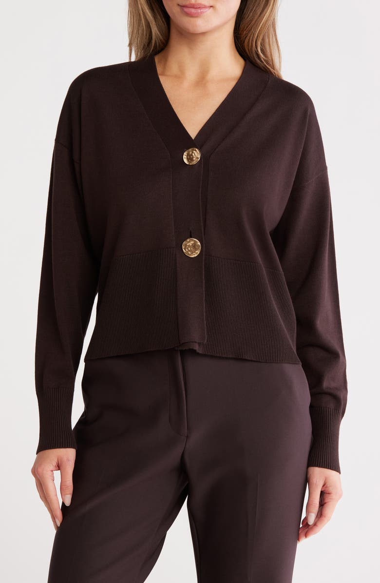Gemma + Jane V-Neck Cardigan, Main, color, Dark Chocolate