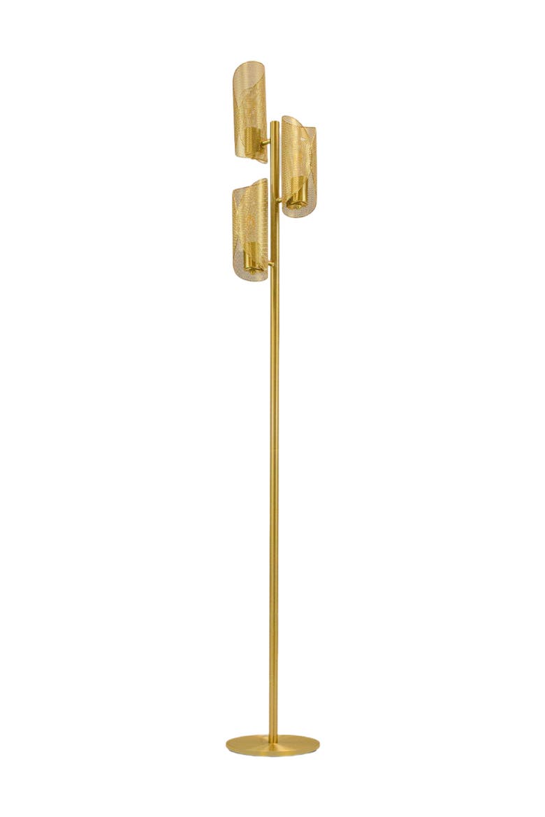Lyra 71" Mid-Century Modern LED Floor Lamp with Metal Cylinder Shades, Main, color, Antique Brass