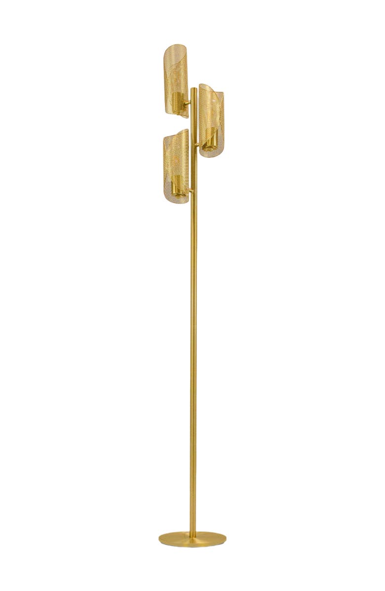 Brightech Lyra 71" Mid-Century Modern LED Floor Lamp with Metal Cylinder Shades, Main, color, Antique Brass