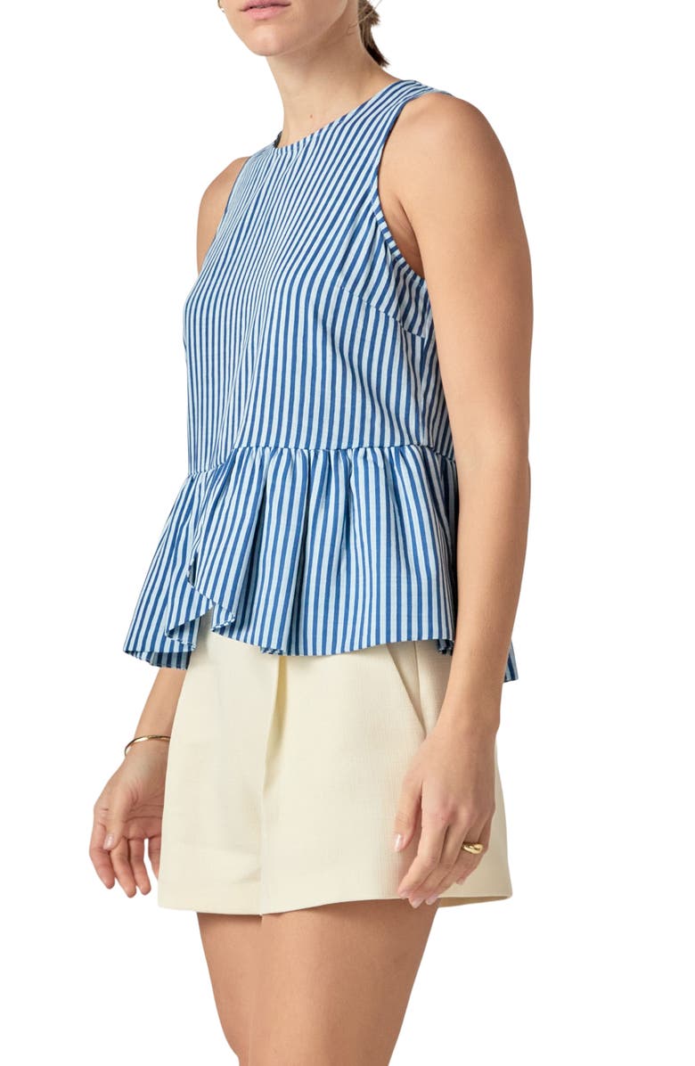English Factory Stripe Sleeveless Peplum Top, Alternate, color, Blue