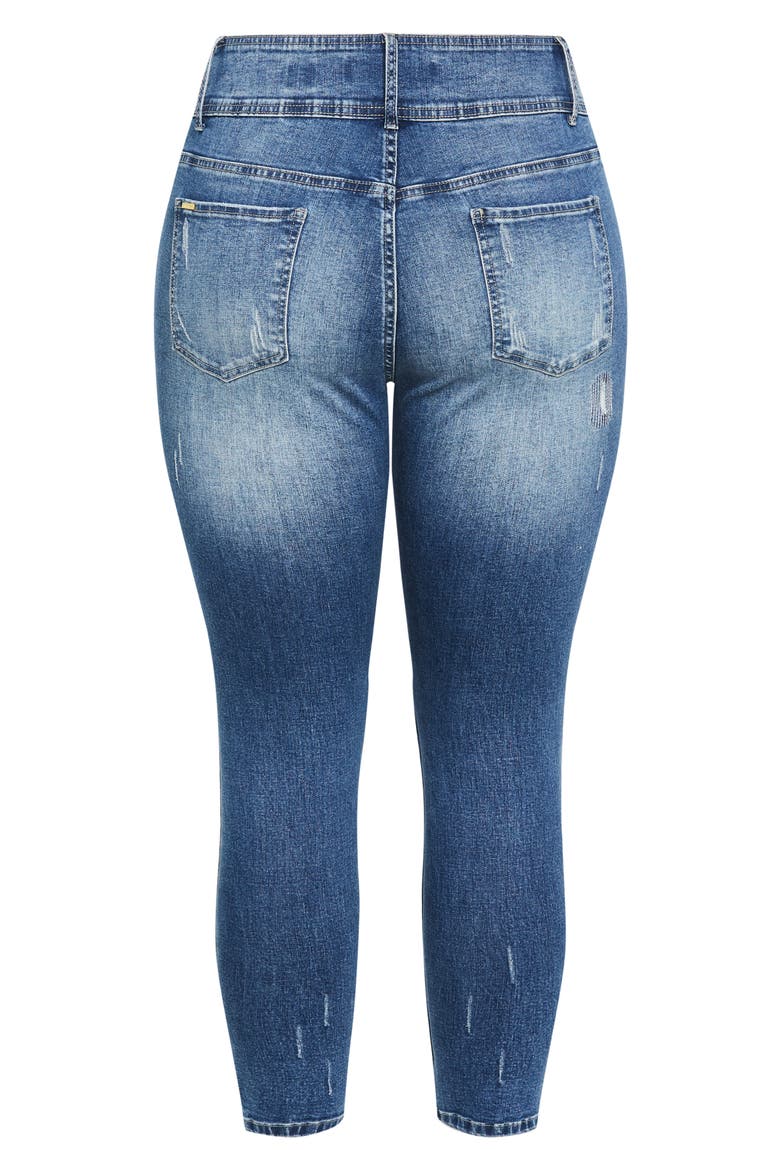 Patched Apple Skinny Jeans, Alternate, color, DENIM MID