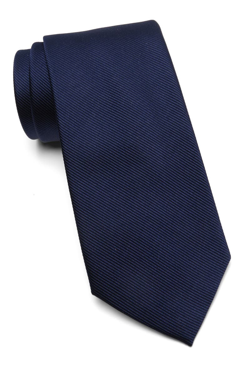 Textured Solid Silk Tie, Main, color, NAVY
