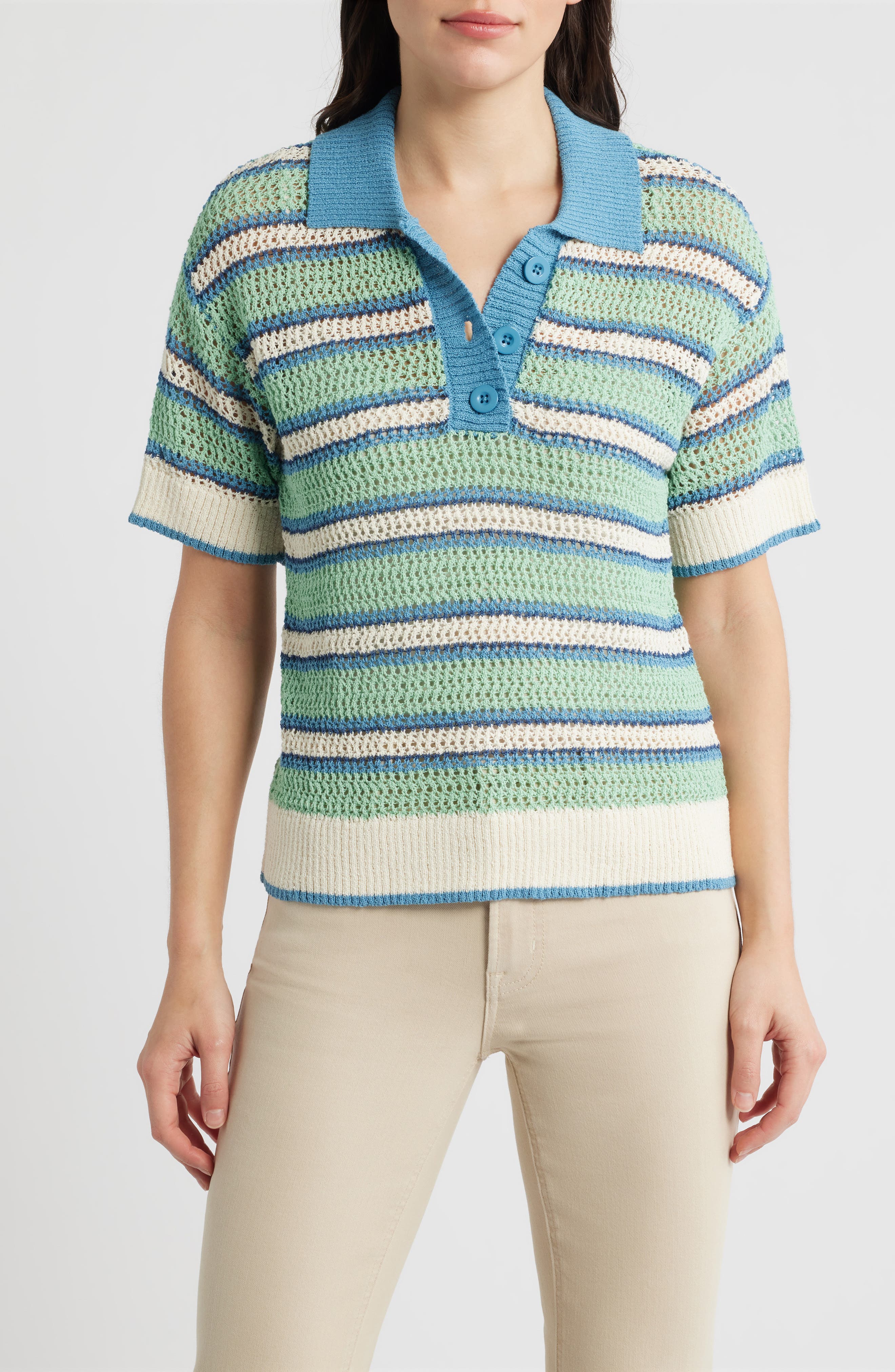 Open Knit Polo Sweater