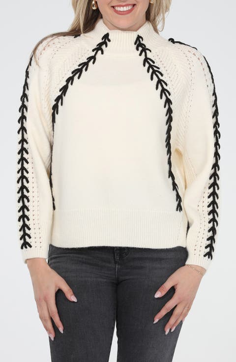Whipstitch Mock Neck Sweater