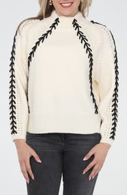 RAIN AND ROSE Whipstitch Mock Neck Sweater