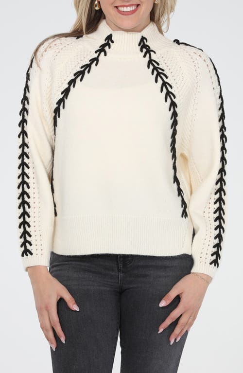 Rain And Rose Whipstitch Mock Neck Sweater In Neutral