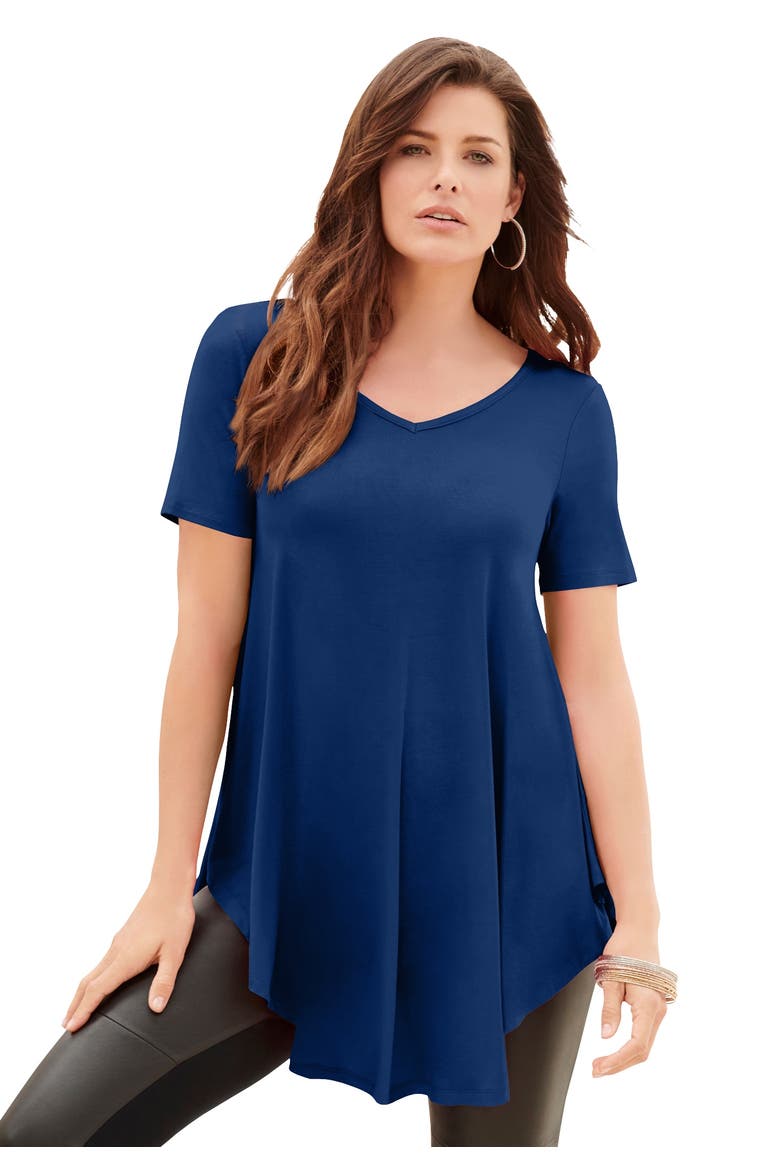 Plus Size Ultra Drape V-Neck Swing Tunic Top, Main, color, EVENING BLUE