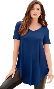 Roaman's Plus Size Ultra Drape V-Neck Swing Tunic Top