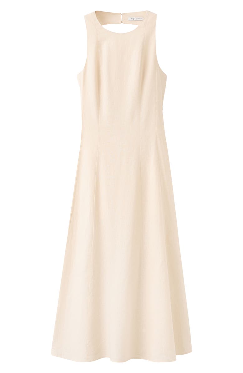 MANGO Back Cutout Linen Blend A-Line Dress, Alternate, color, Ecru