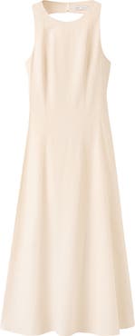 MANGO Back Cutout Linen Blend A-Line Dress