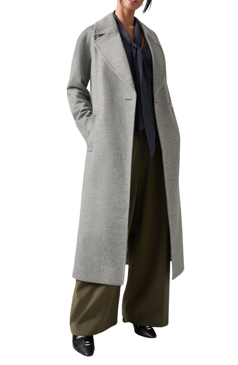 LK Bennett Francine Belted Longline Merino Wool Coat, Alternate, color, Grey