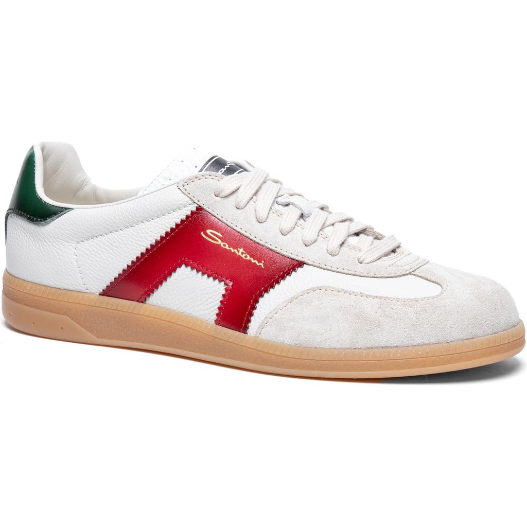 Santoni Dbs Sneakers With Contrast Panel And Rubber Sole In White