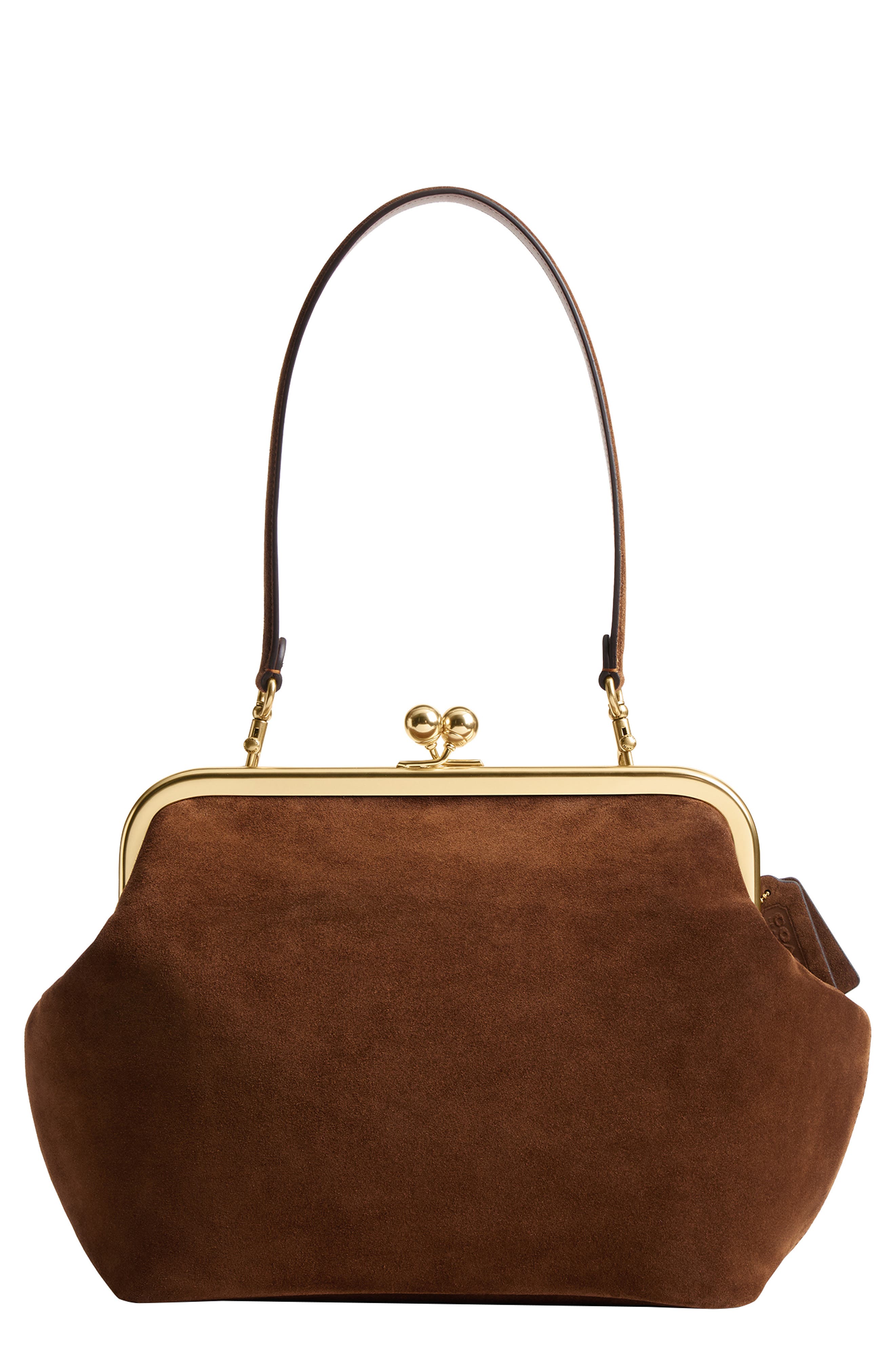 COACH Kiss Lock Frame 27 Suede Clutch, Main, color, 