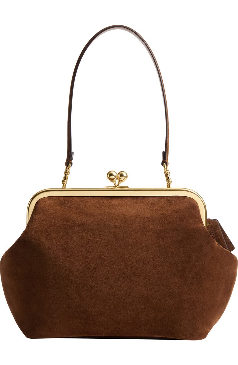 COACH Kiss Lock Frame 27 Suede Clutch, Main, color,