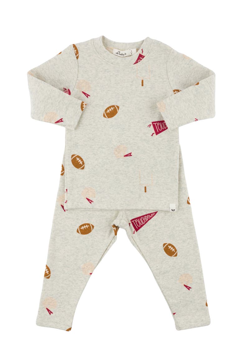 Football Print Long Sleeve Two Piece Set, Alternate, color, Oatmeal Heather
