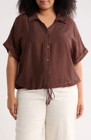 Adrianna Papell Short Sleeve Tie Front Button-Up Shirt