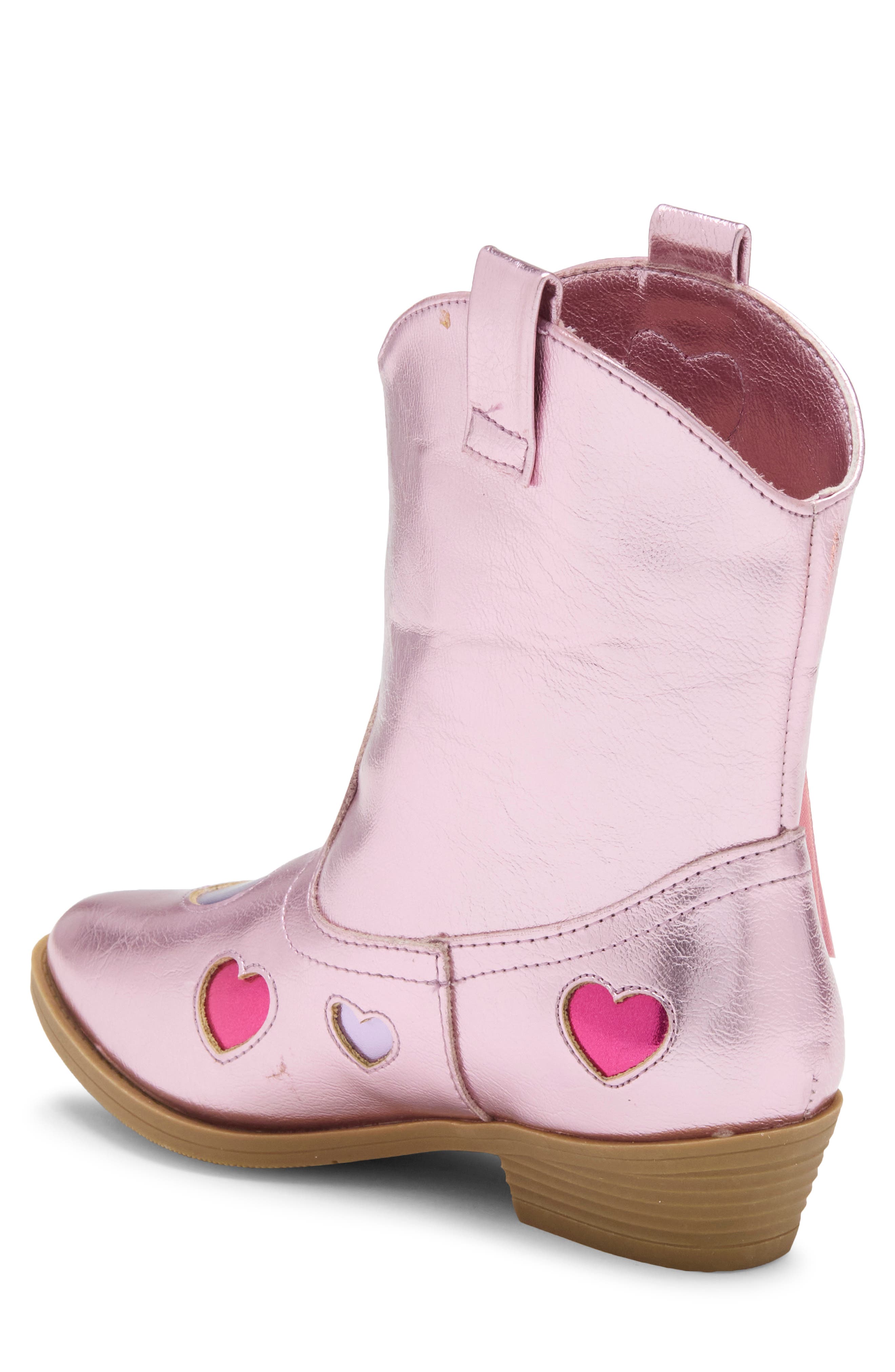 Kids' Cara Heart Faux Leather Western Boot, Alternate, color, PINK METALLIC