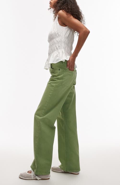 Topshop Ember Low Rise Wide Leg Jeans In Light Green