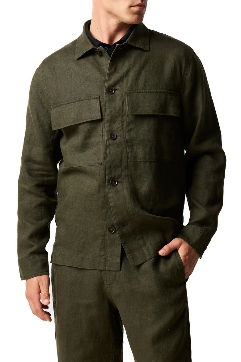 Resort Linen Overshirt, Main, color, DARK OLIVE