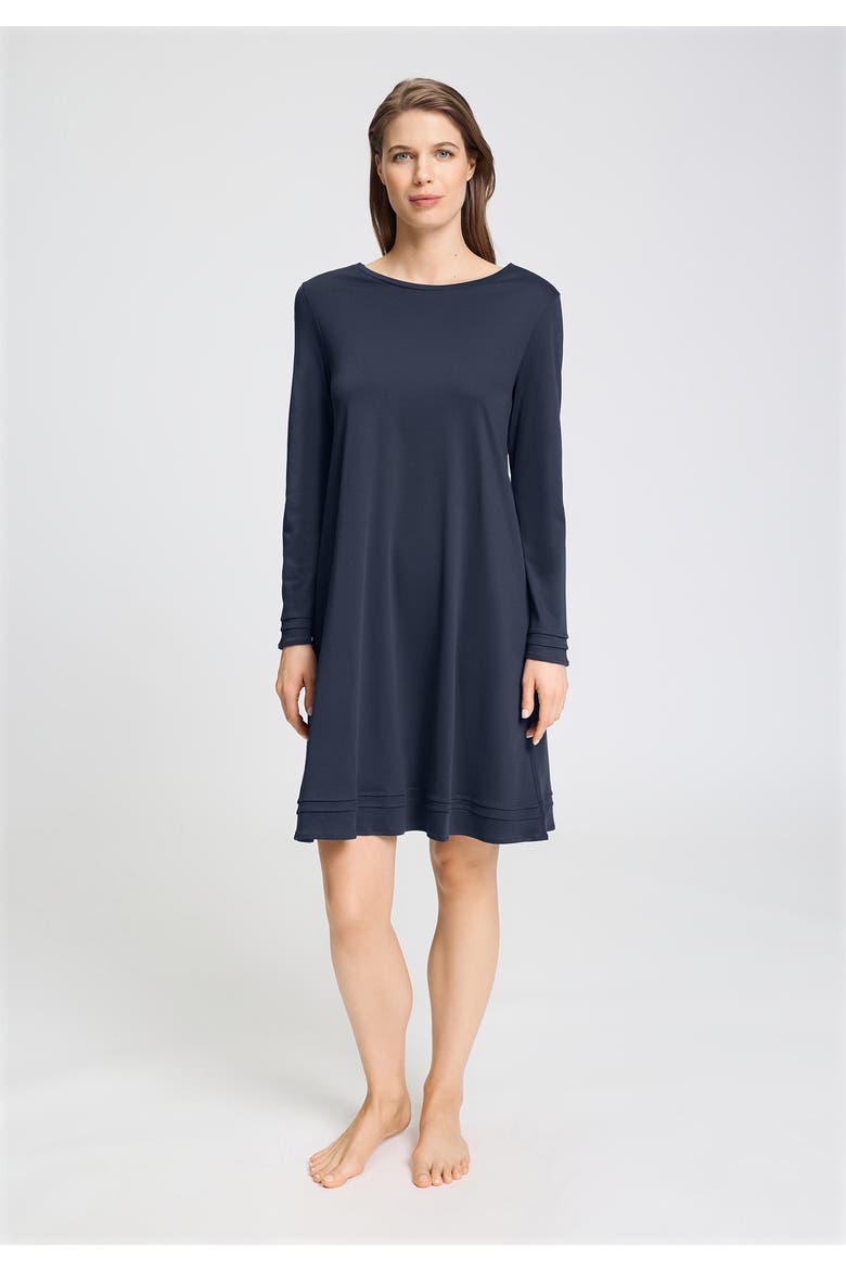 Pilar Parallel Pleated Cotton Nightgown, Alternate, color, Deep Navy